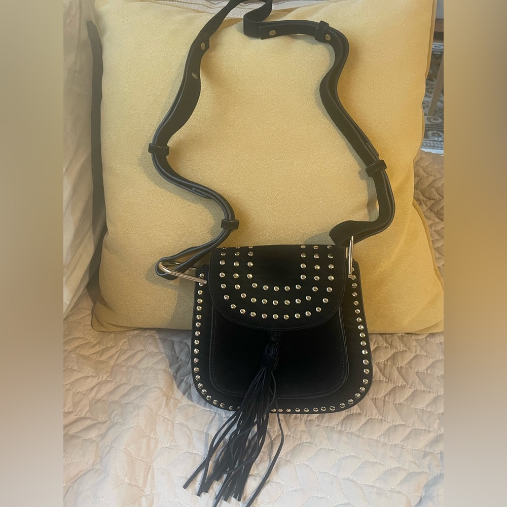 Black Suede Studded Crossbody Bag